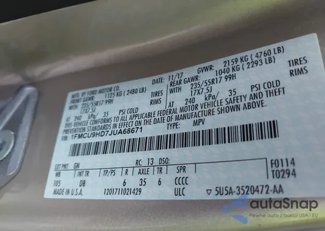 2018 Ford Escape Sel из США, поврежденный, VIN 1FMCU9HD7JUA68671